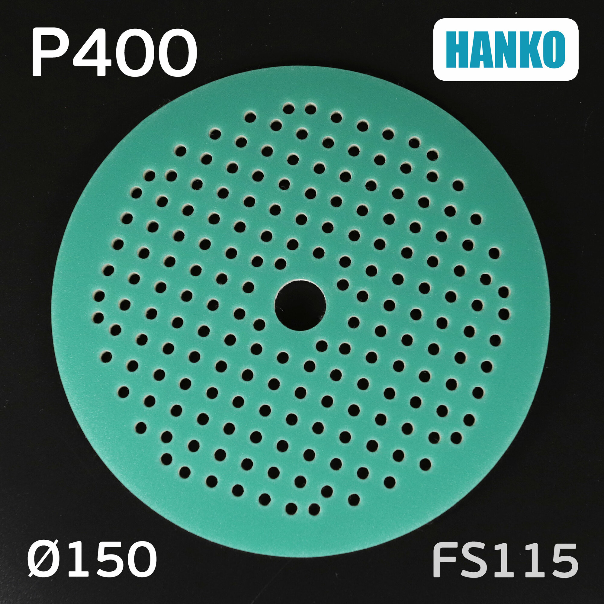 Круги Шлифовальные Круг шлифовальный на поролоне Hanko (Р400; 181отв; 150мм) FS115 зеленый Film Sponge MultiAir липучка
