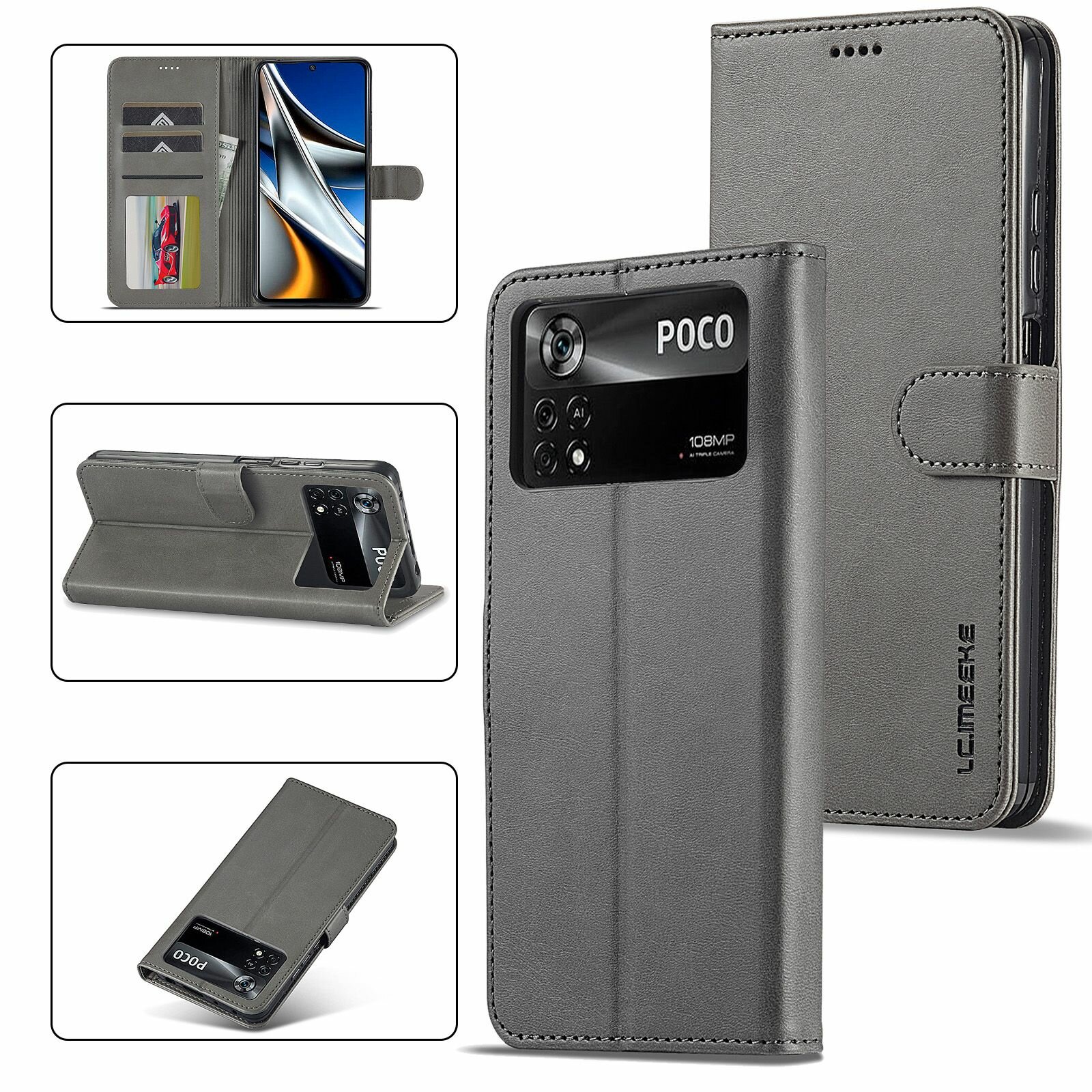 Картинки LCIMEEKE Кожаный книжка чехол для Xiaomi Poco M4 Pro 4G / Сяоми Поко М4 Про 4Г с визитницей из экокожи