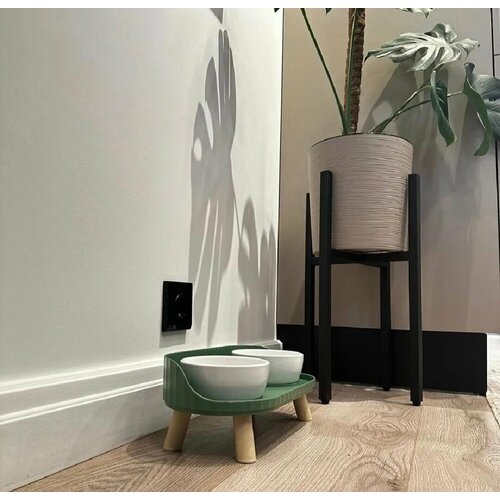 Миска для кошек и собак, на подставке COSIHALL, керамика, зеленая, для , 2 шт