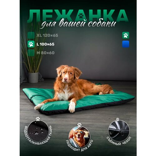 Лежанка подстилка для собак крупных пород антивандальная 100*65*5см Зеленый / черный