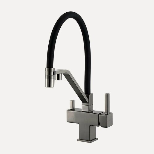 Изображение товара Смеситель для кухонной мойки Gappo G95-69 G4395-69 с подключением фильтра питьевой воды и гибким изливом, оружейная сталь