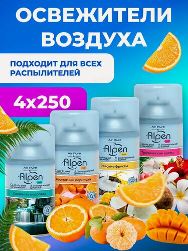 Изображение товара Набор освежителей воздуха Alpen, сменные баллоны, 4x250мл