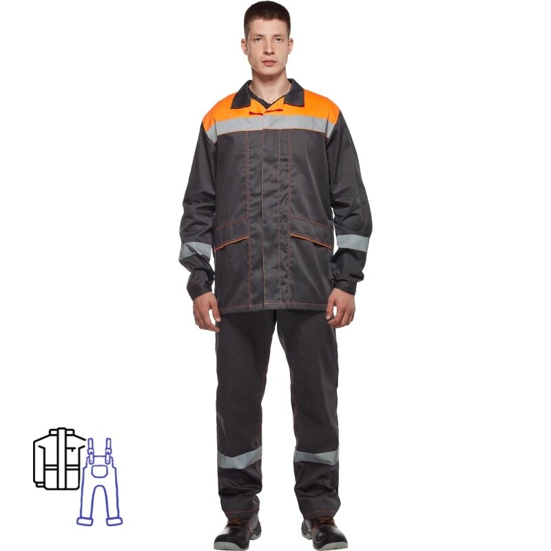 Костюм рабочий КНР летний мужской л35-КПК серый оранжевый размер 60-62 рост 194-200 см (л35-КПК муж сер/оранж)