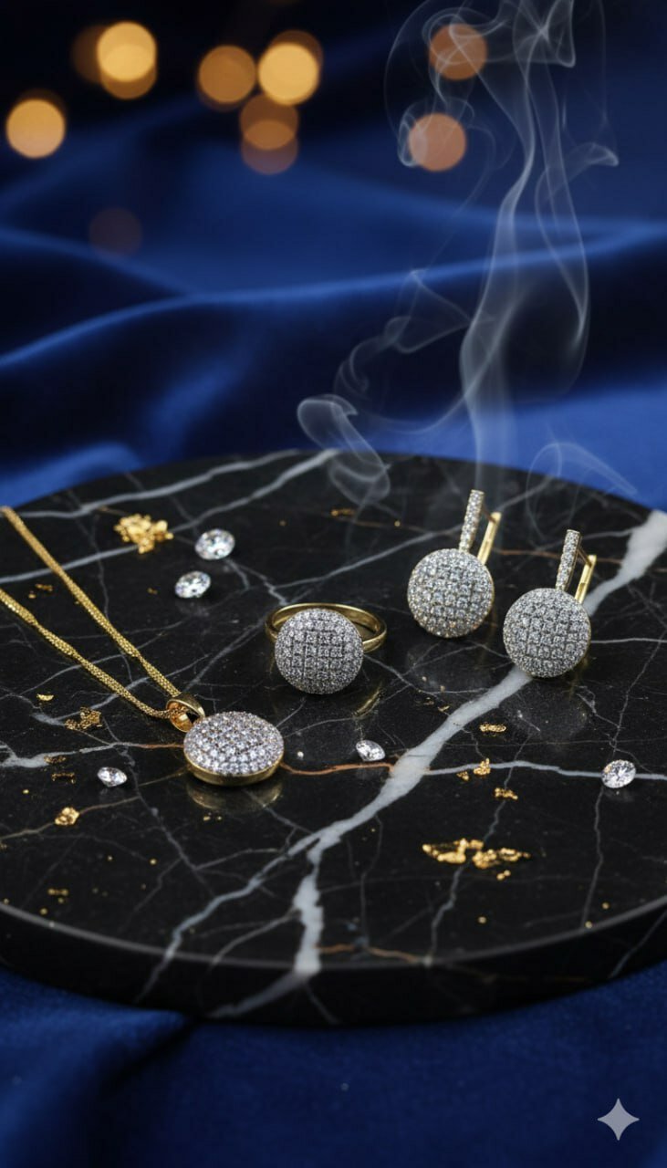 Комплект бижутерии: серьги, кольцо, Swarovski Zirconia