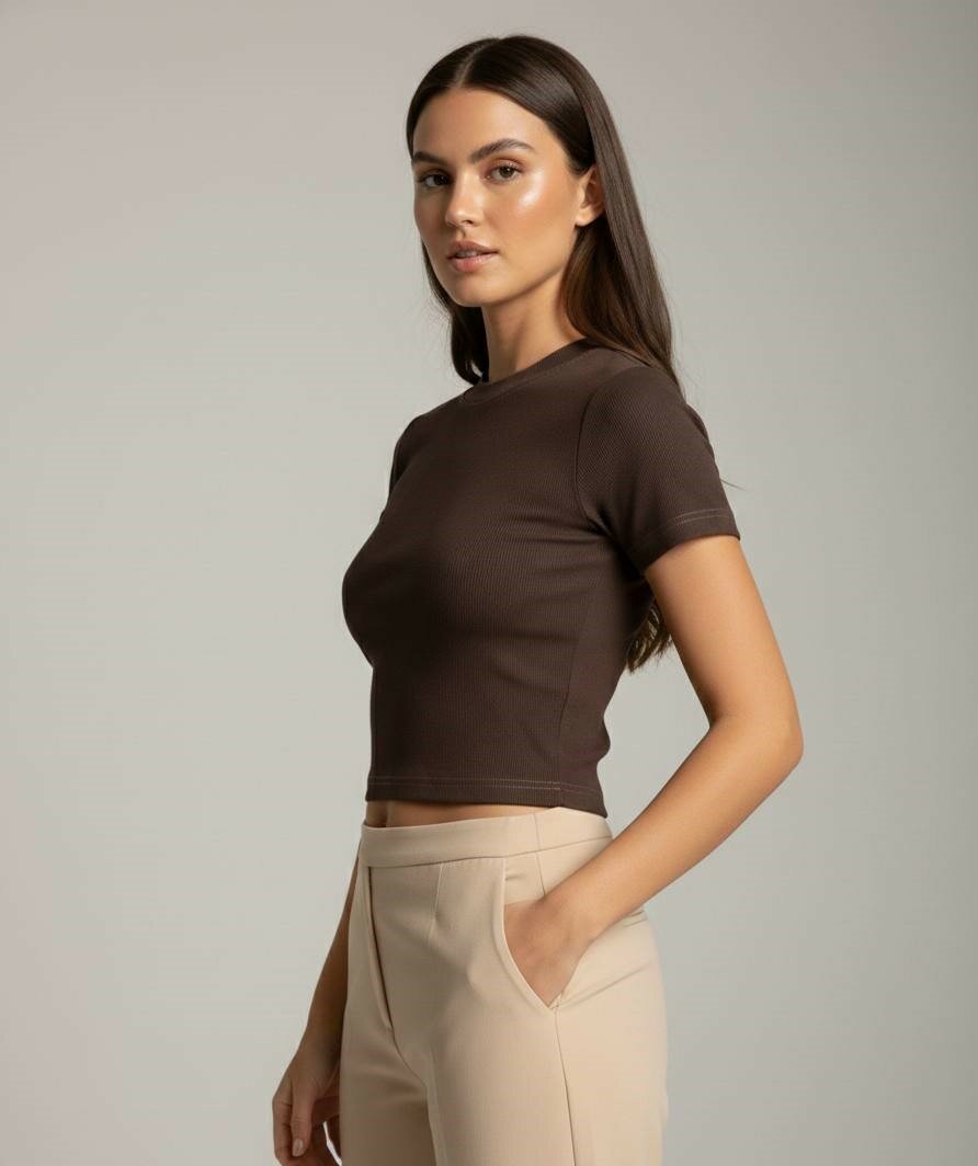 Кроп-топ Кроп-топ женский в хб рубчик, 1 шт., размер 44-46, шоколад — фото 1