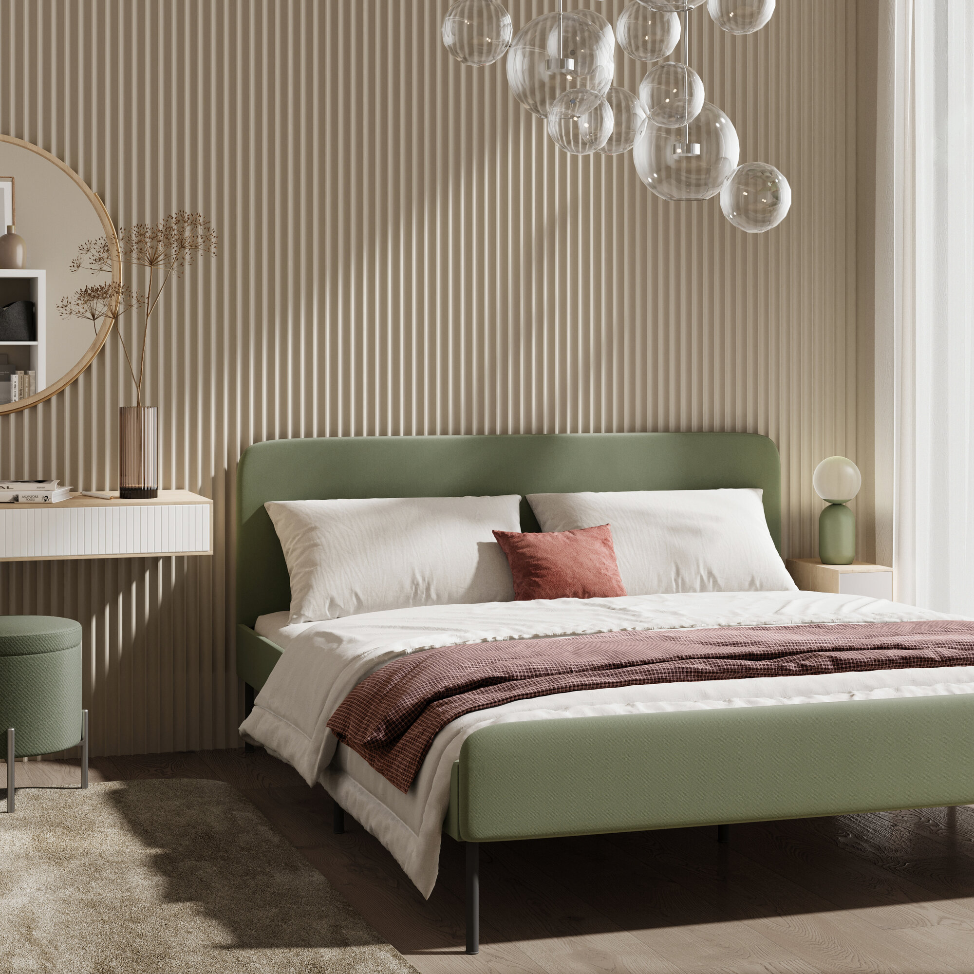 Каркас кровати Pragma Selenga с реечным основанием, спальное место 140х200 см, размер 144х206 см, обивка: велюр, зеленый