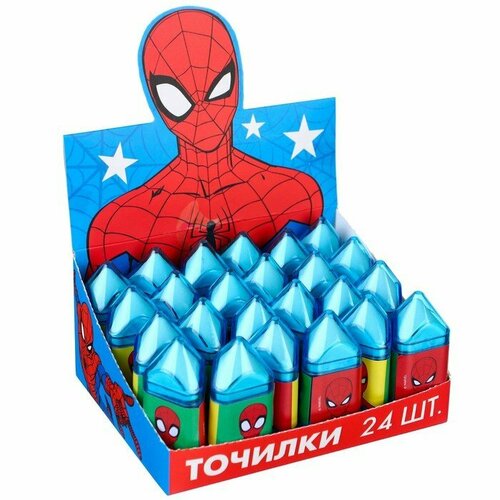 Точилка с ластиком, пластиковая, Человек-паук (комплект из 24 шт)