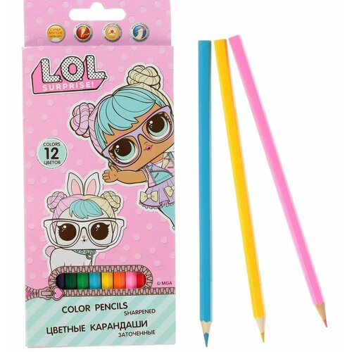 фото Цветные карандаши academy style куклы лол lol 12 цветов заточенные