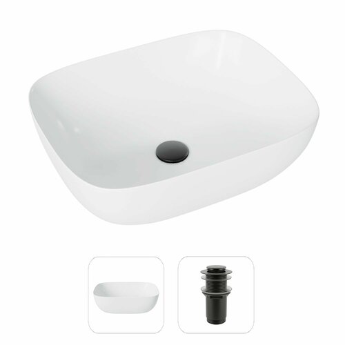 Накладная раковина в ванную Helmken 49349000 комплект 2 в 1: умывальник прямоугольный 49,5 см, донный клапан click-clack в цвете черный