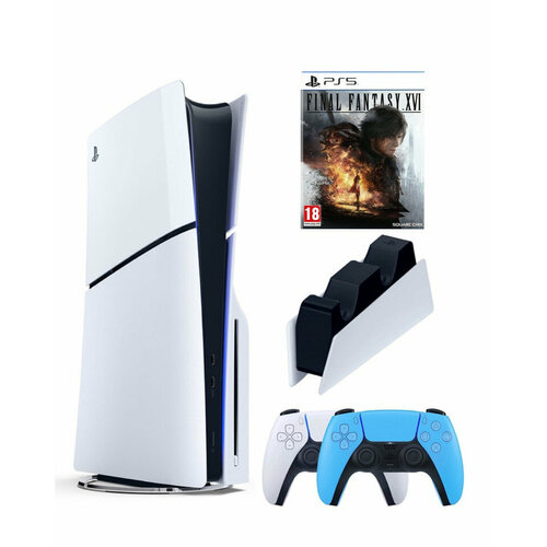 Приставка Sony Playstation 5 slim 1 Tb+2-ой геймпад(голубой)+зарядное+Final Fantasy игровая консоль sony playstation 5 console standard edition с дисководом