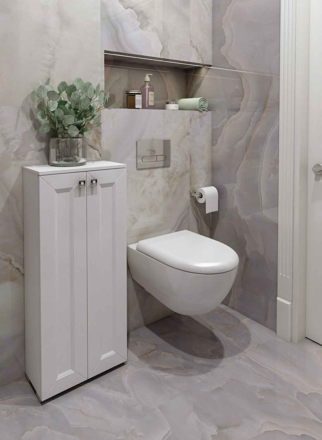 фото Шкаф для ванной комнаты, Гестия, ШТГранд 2двери , белый, 95*40*19, маленький шкафчик для ванной и туалета, полка в туалет, узкий белый шкафчик