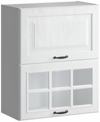 Шкаф кухонный навесной двойной 60 см, с газлифтами, МДФ Белая текстура + стекло
