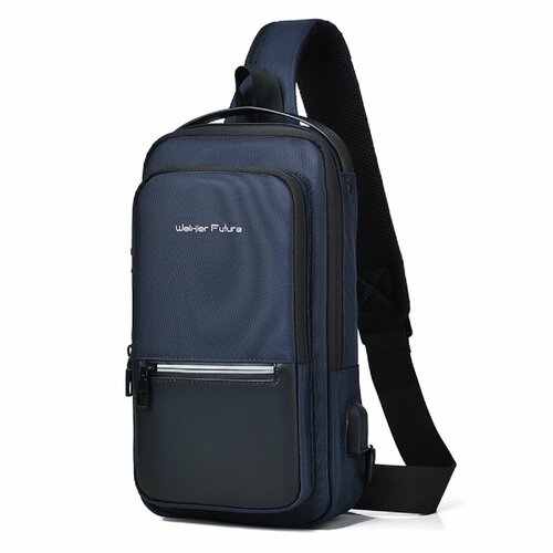 Сумка-рюкзак  Сумка слинг текстиль тёмно-синяя кросс боди, фактура лаковая, матовая, гладкая, темно-синий/черный