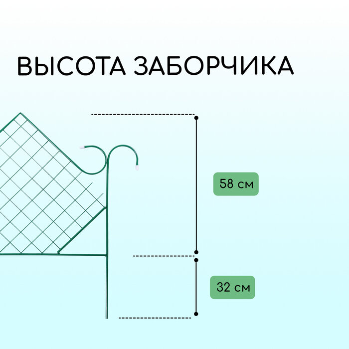 Ограждение декоративное, 90 × 500 см, 5 секций, металл, зелёное, «Ромб»