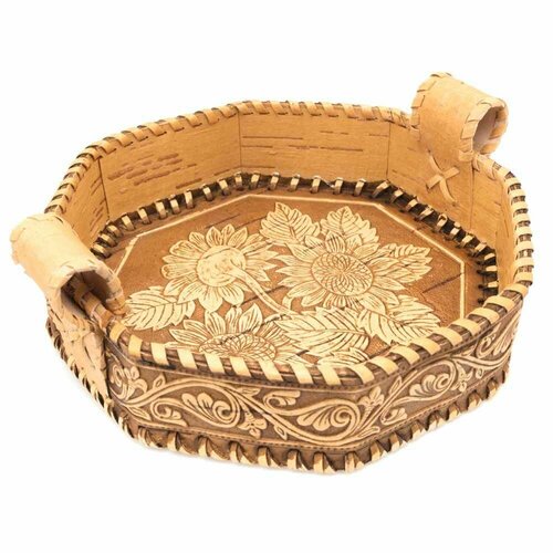 Тарелка - Сухарница Подсолнух Ромб береста 21х19х7 см 1499₽