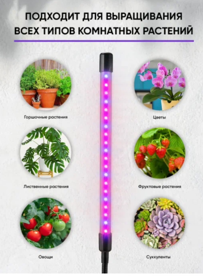 "Фито-рассада" - фитолампа полного спектра для растений на прищепке 3 лампы