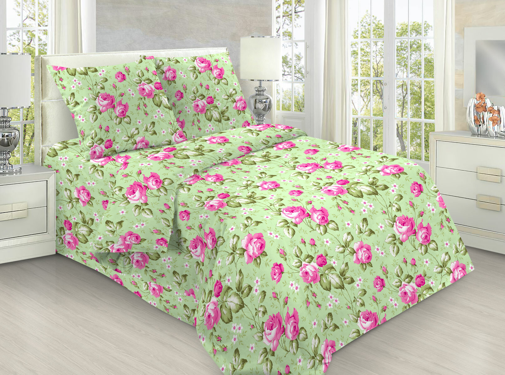 фото Комплект постельного белья, Розочки, 1,5-спальный, бязь, наволочки 70х70-2шт.