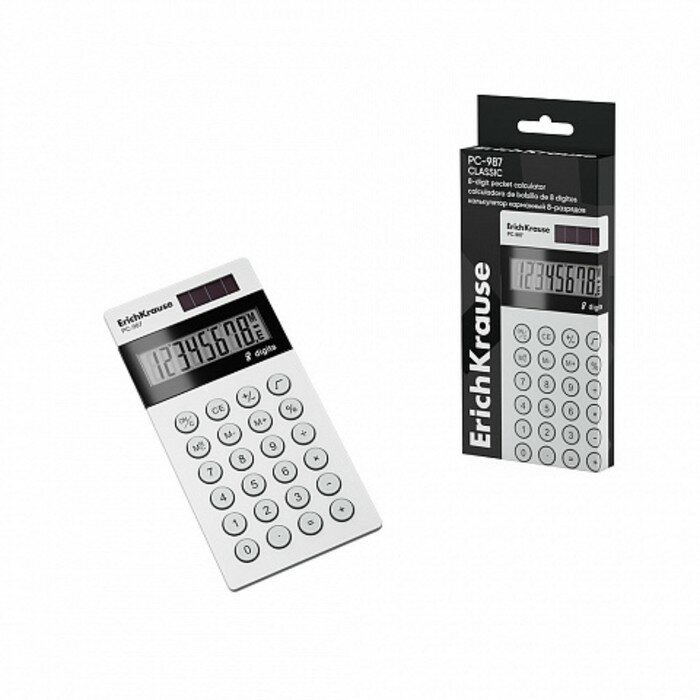 Калькулятор карманный 8-разрядов ErichKrause PC-987 Classic, белый (комплект из 2 шт)