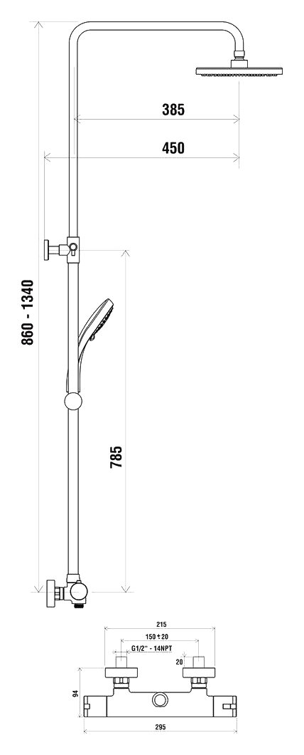 Termo 100 TE 091.00/150 X070058 Смеситель для душа (1/2", двухзахватный, термостат, картридж) Ravak - фото №20