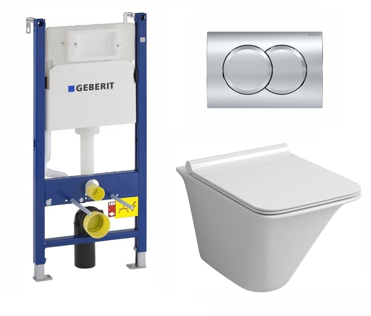 фото Комплект 3 в 1 инсталляция Geberit Duofix + Унитаз подвесной Grossman GR-4413S безободковый, с микролифтом + кнопка хром Delta01