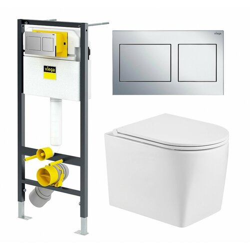 Комплект 3 в 1 инсталляция Viega Prevista Dry 8524.14 792596 + Унитаз подвесной WeltWasser Nesenbach 004 GL-WT + кнопка хром