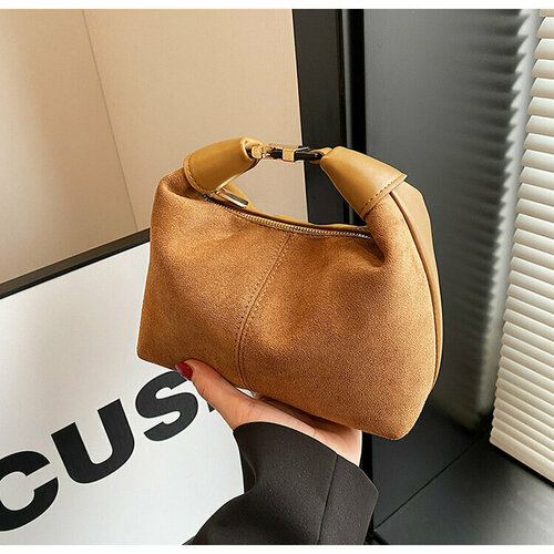 Сумка хобо ECS, фактура гладкая, бархатистая, коричневый