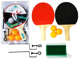 Набор для настольного тенниса 1TOY, 2 ракетки, 3 мячика, сетка с креплением