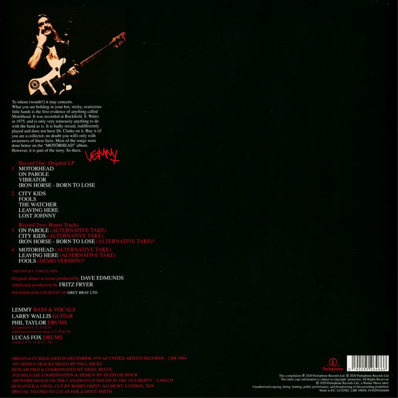 Warner Bros. Motorhead. On Parole (2 виниловые пластинки) Warner Music - фото №9