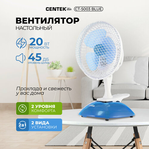 Настольный вентилятор CENTEK CT-5003, синий комплект 2 штук вентилятор centek ct 5003 gray настольный серый 20 вт