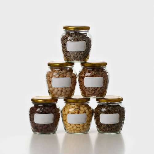 Набор стеклянных банок с золотистой крышкой и этикеткой ТО-82 055 л 6 шт 766₽