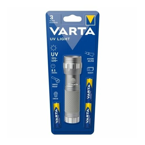 УФ-фонарик с батарейкой 3AAA. - Фонарик 118,7мм серебро UV-Light (4x1) – Varta – 15638101421 – 4008496036080