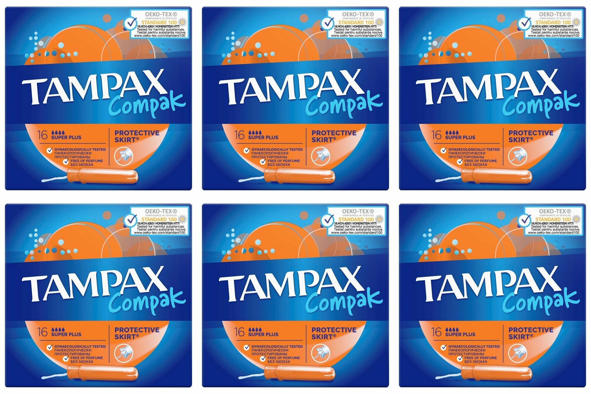 Tampax Тампоны гигиенические Compak Super Plus с аппликатором, 16 шт, 6 уп