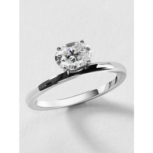 Кольцо KAPLI jewelry, серебро, 925 проба, родирование, муассанит, размер 16, ширина 6 мм, серый, белый