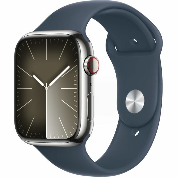 Умные часы Apple Watch Series 9 GPS + Cellular, 45mm Stainless Steel Silver с синим ремешком M/L