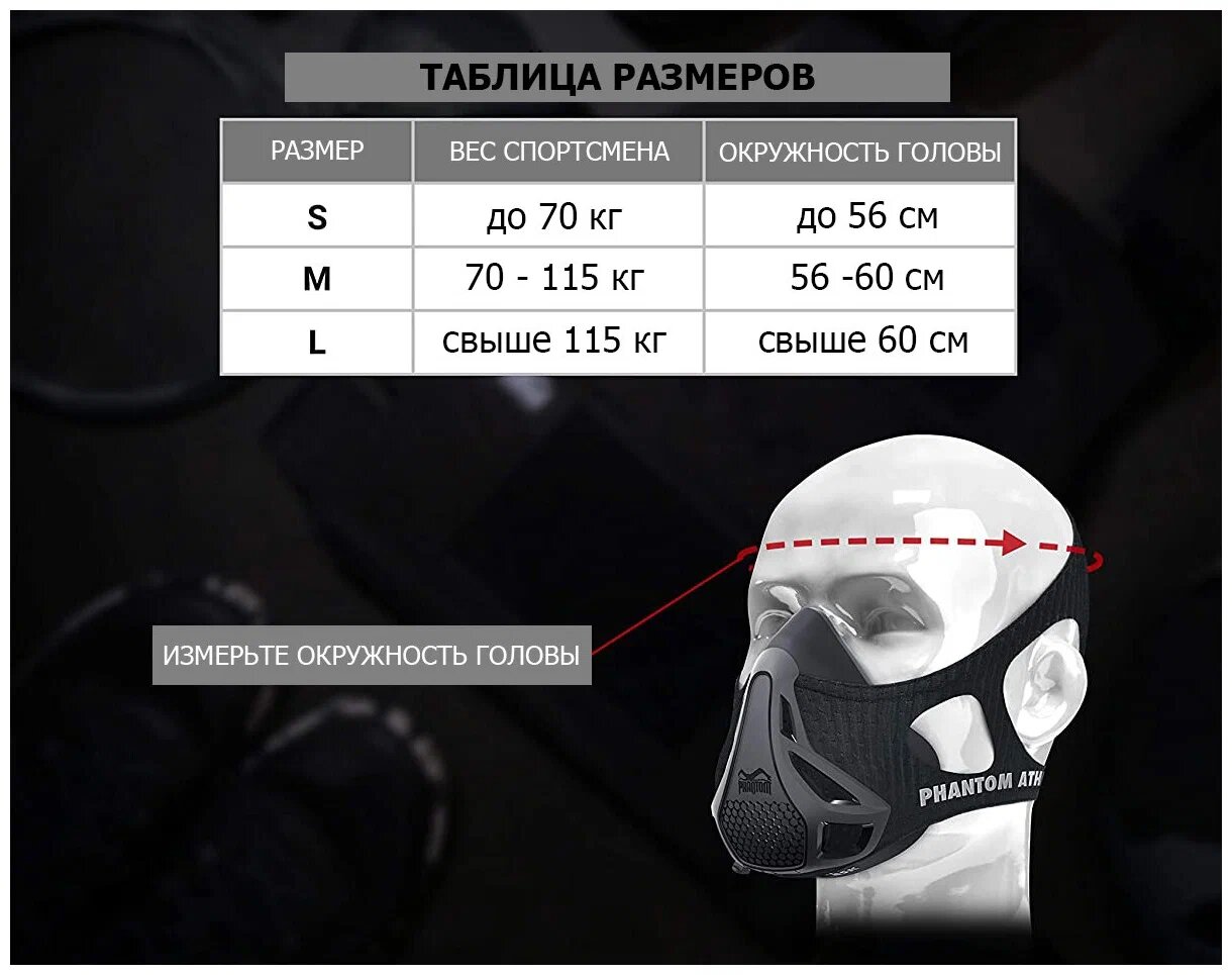 Тренировочная маска для бега фантом / Training mask Phantom athletics / Размер S