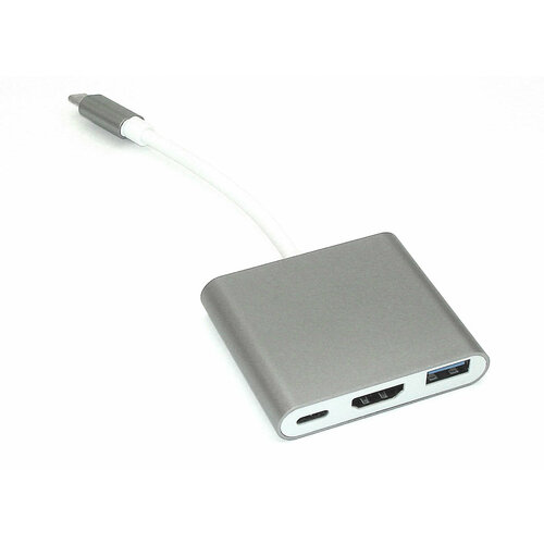 Адаптер Type-C на USB, HDMI 4K Type-С для MacBook серый адаптер type c на hdmi usb 3 0 audio 3 5 type c серый