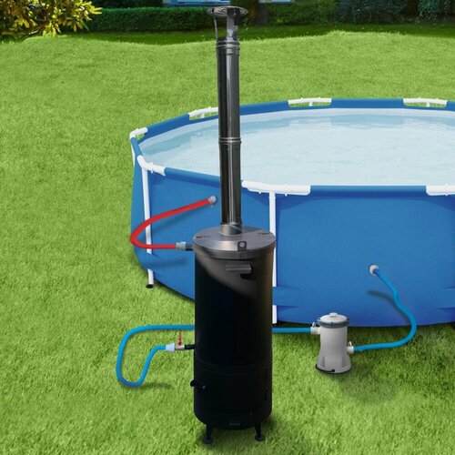Печь для бассейна, водонагреватель на дровах TOPMANGAL COIL MAX со змеевиком 18 метров, с крышкой и дымоходом (топка 3 мм)