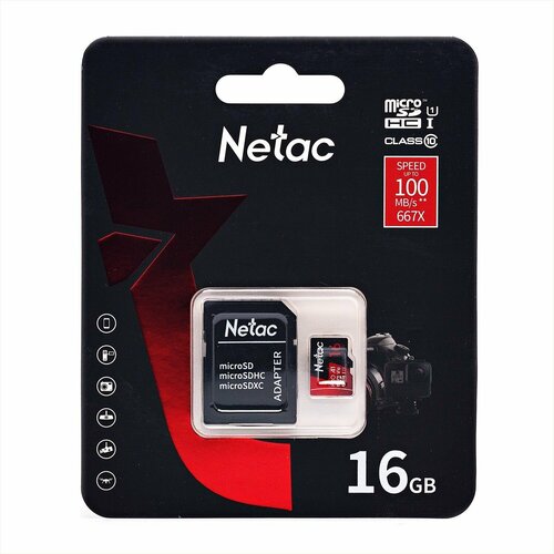 Карта памяти Netac P500 Extreme Pro UHS-I MicroSD, 16 Гб, с SD адаптером, class 10, 1 шт карта памяти netac extreme pro microsd p500 32gb sd адаптер nt02p500pro 032g r