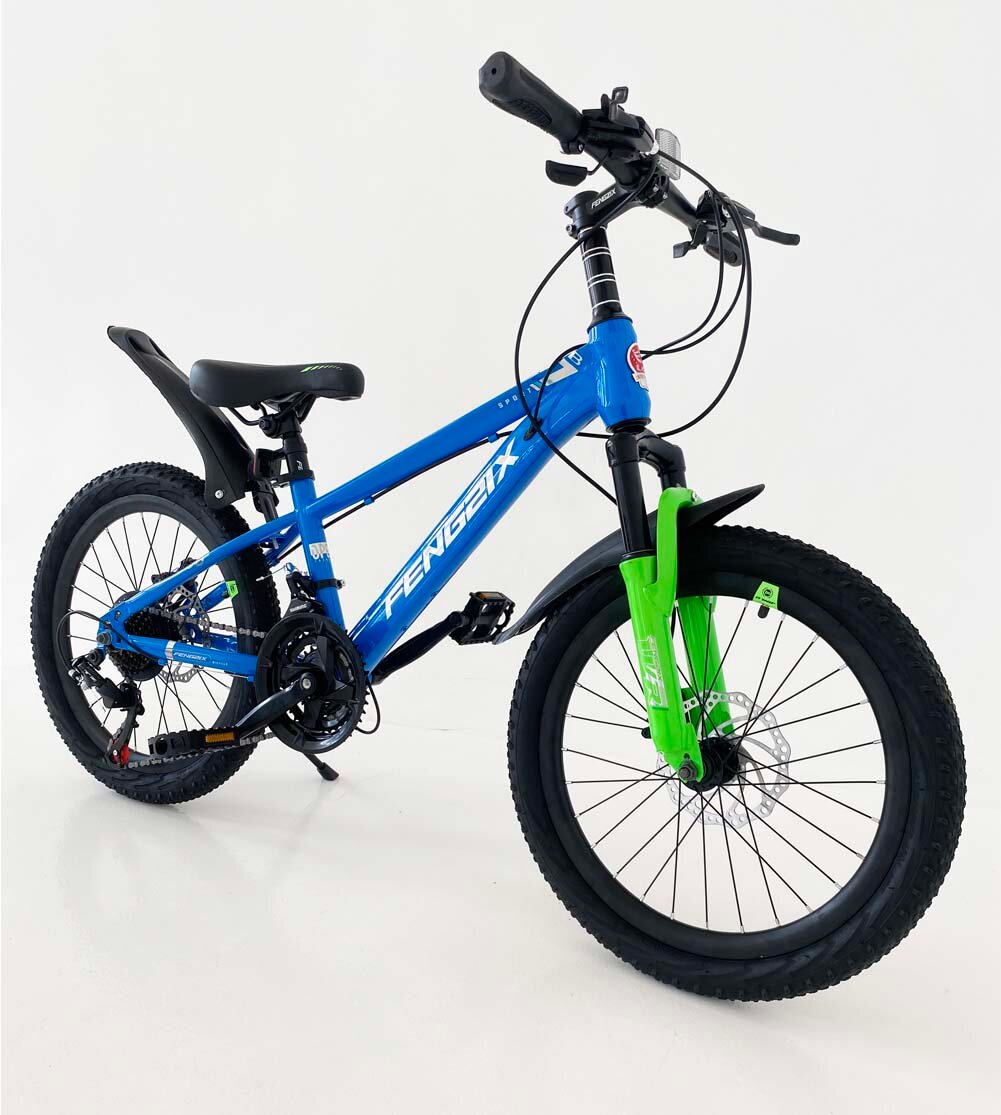 Велосипед горный подростковый 20"/ рост 120-140/скоростной/для девочек/для мальчиков/синий с зеленым