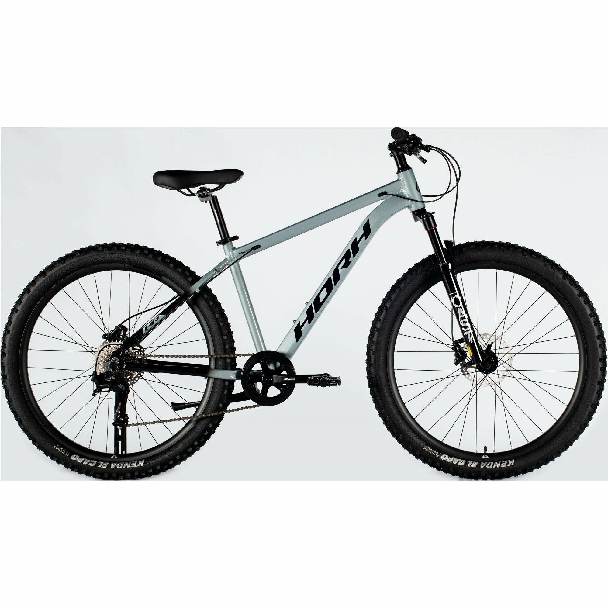 Велосипед горный HORH Cast AM 27,5" (2024), хардтейл, взрослый, мужской, алюминиевая рама, 8 скоростей, дисковые гидравлические тормоза, цвет Grey-Black, серый/черный цвет, размер рамы 17", для роста 170-180 см