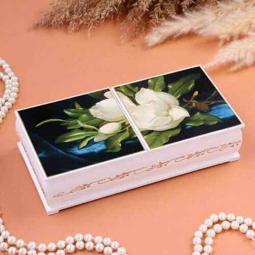 Шкатулка Белая магнолия белая 206 х 102 х 5 см двойная лаковая миниатюра 1966₽