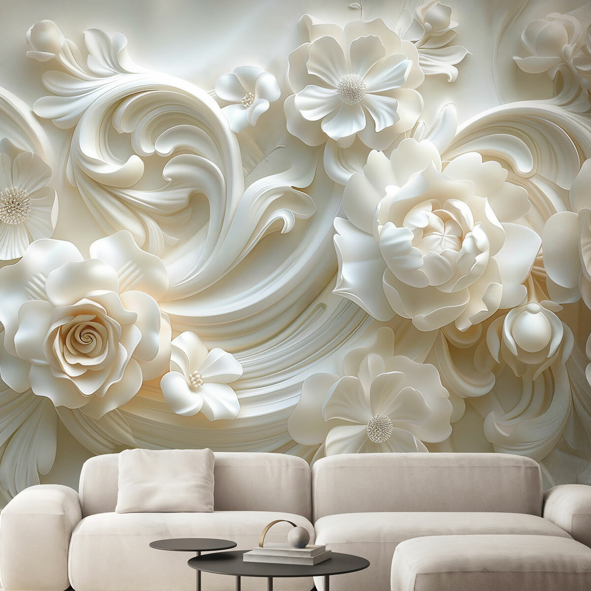 фото Фотообои флизелиновые с виниловым покрытием VEROL "3D Цветы", 300х283 см, моющиеся обои на стену, декор для дома
