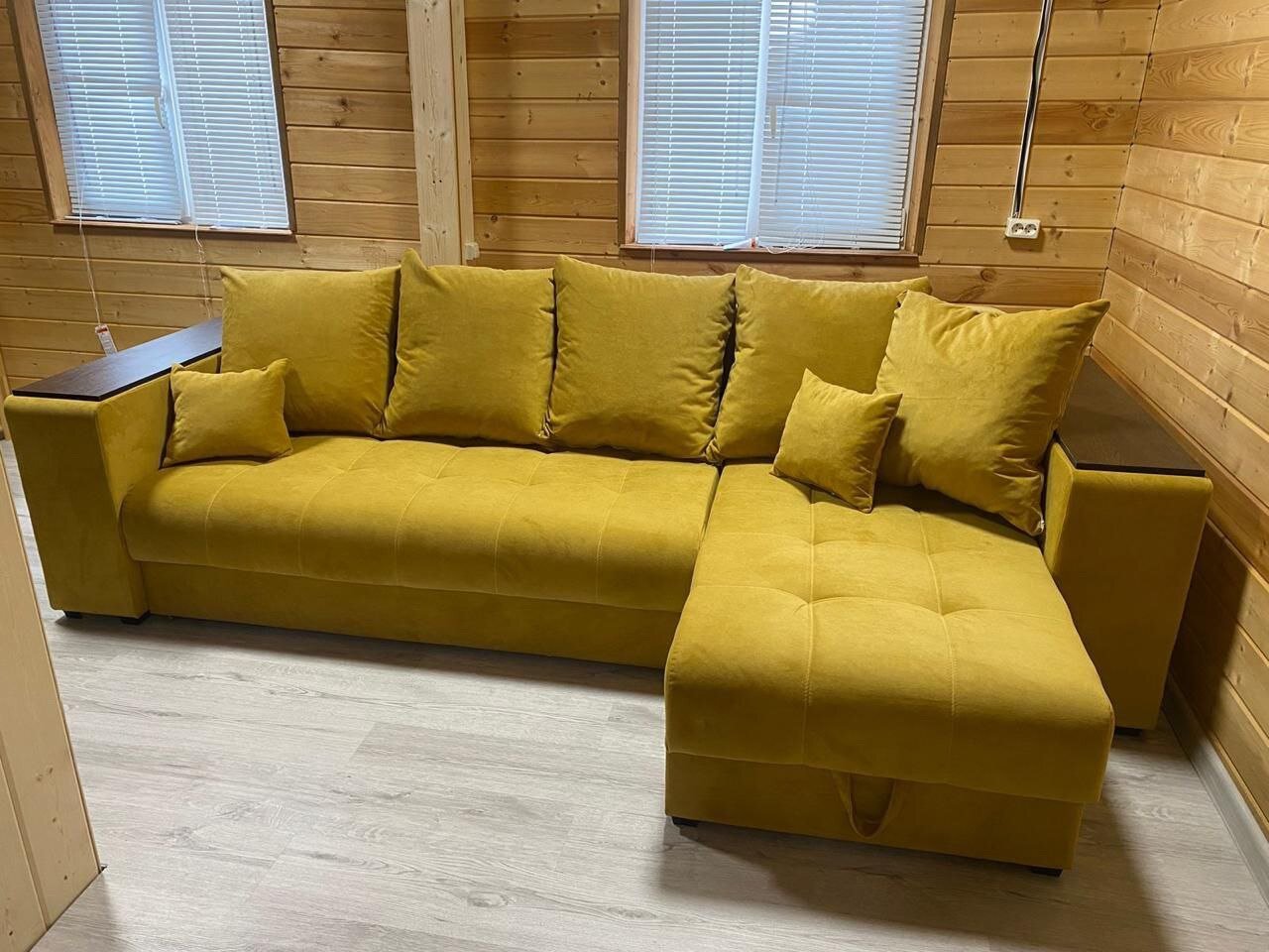 фото Угловой диван-кровать "Дубай", 300х160х85см, наполнитель пружинный блок, ящик для белья, левый угол, Bingo Mustard