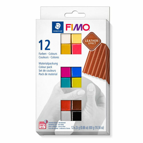 Набор глины полимерной для лепки Fimo Effect Кожа, запекаемая, 12 цветов Картонная коробка