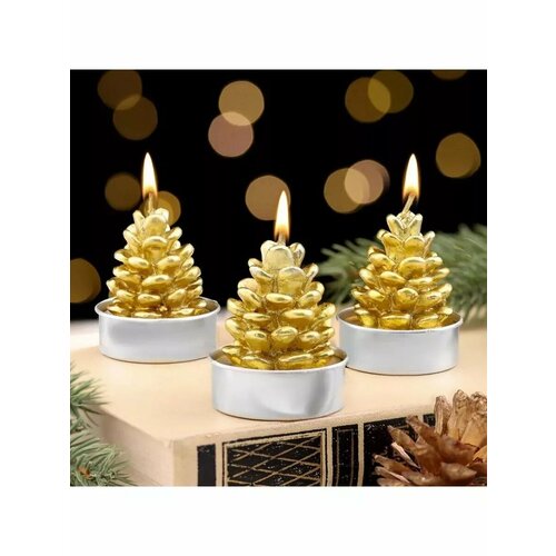 Свеча новогодняя Шишка золотая 4х6 см цена за 1 штуку 646₽