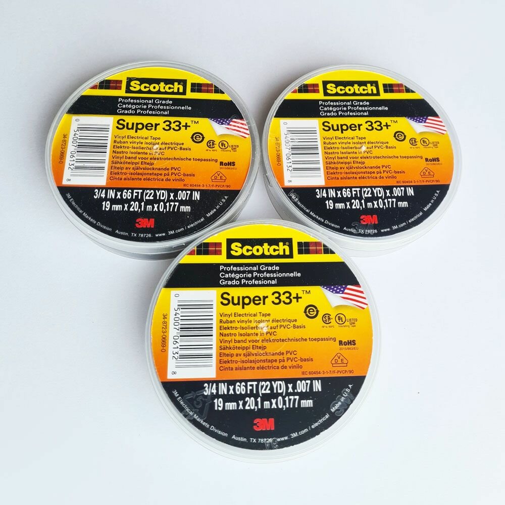 фото 3M изолента Super 33+ USA * 3шт по 20 метров * ПВХ изолента, сделана в США