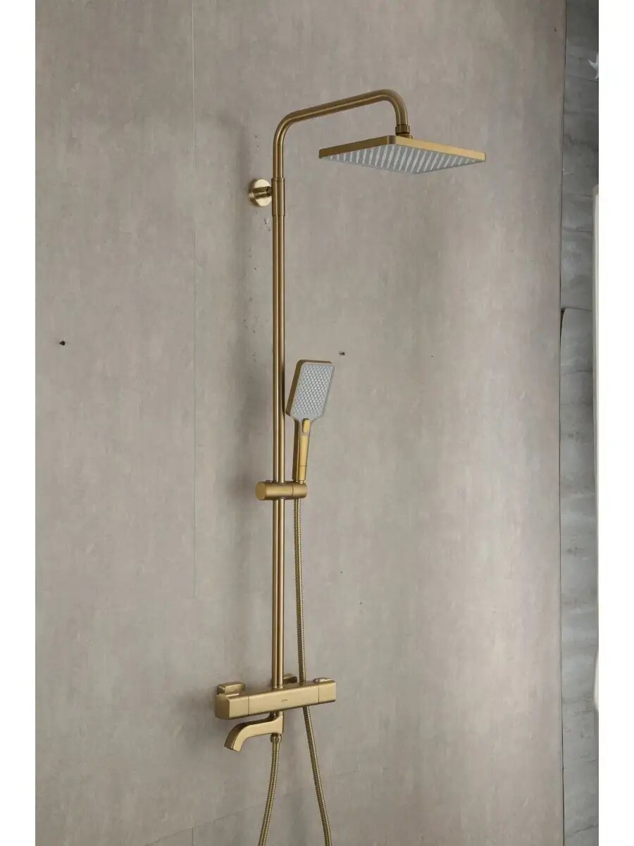 Душевая система с термостатом Gappo G2491-3, латунь цвет сатиновое золото — фото 1