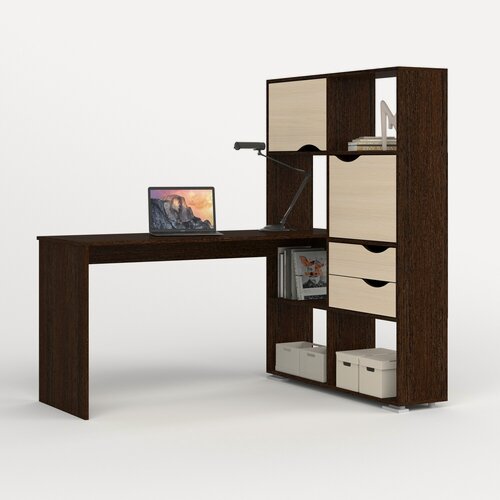 Изображение товара Компьютерный стол угловой Есэндвич L Лаворо 110х150х150 см правый (Венге/Выбеленный Дуб)