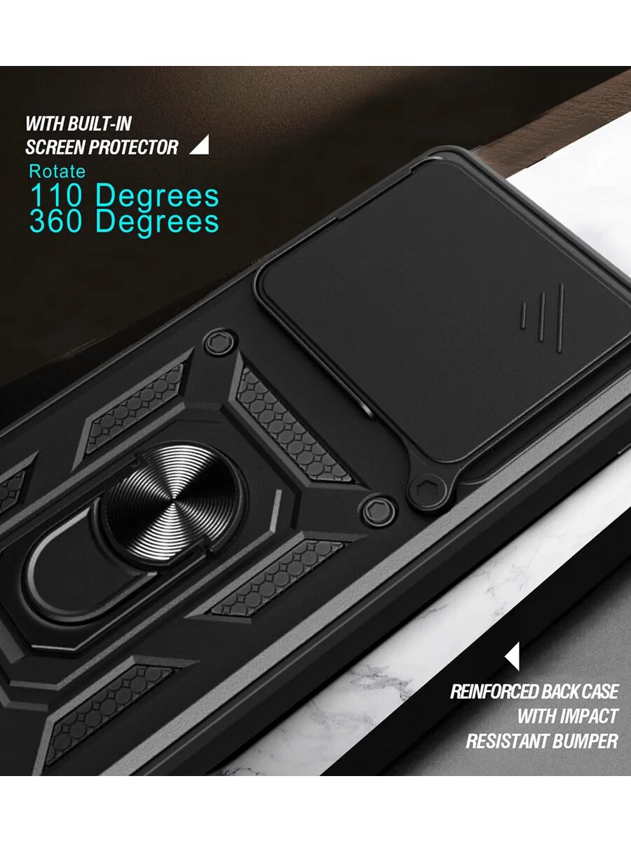 Чехол Окейси на Realme C63/C61 с кольцом магнитом, черный, защита камеры — фото 1