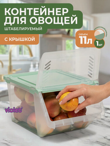 Изображение товара Контейнер для овощей с крышкой 11л, цвет нефрит / ящик для хранения